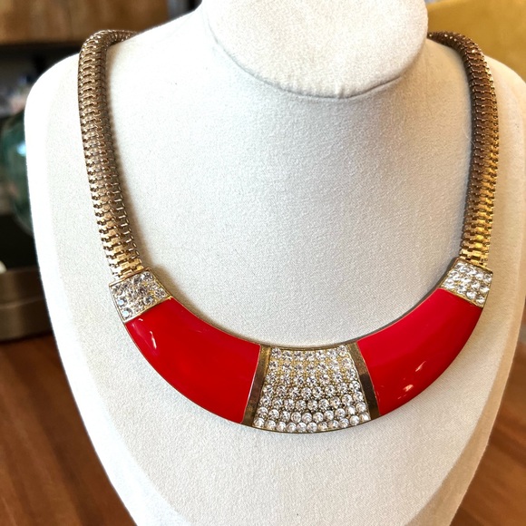 Vintage Statement Metal Enamel Necklace - Picture 3 of 7